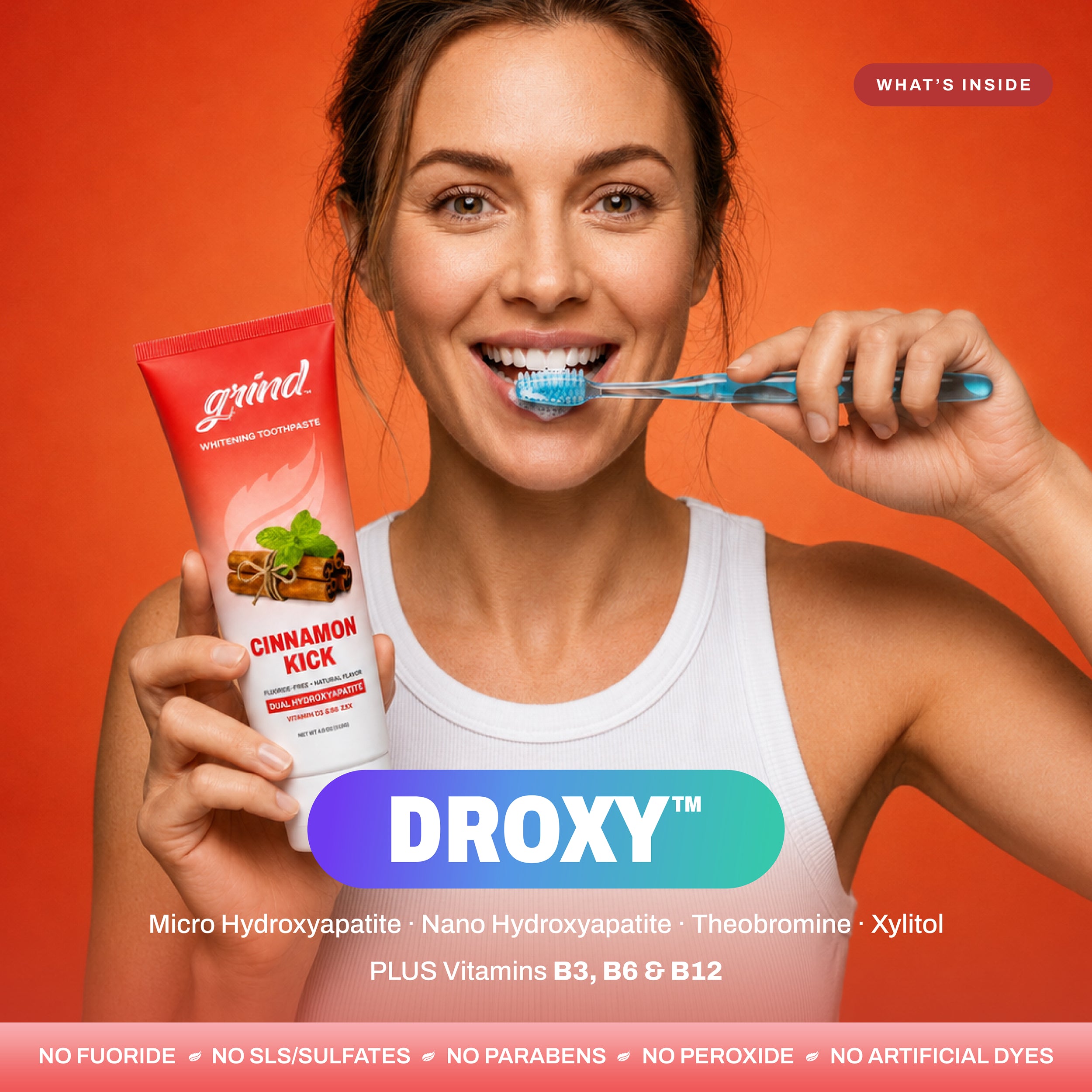 Grind Cinnamon Kick vitamins B5 B6 D12 toothpaste